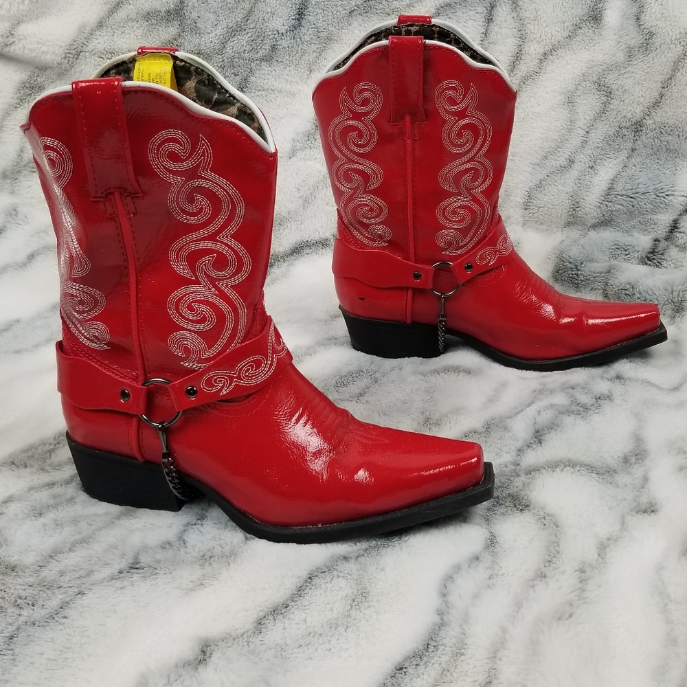 Laredo Red Cowgirl Boots kids size 3D 2" heel